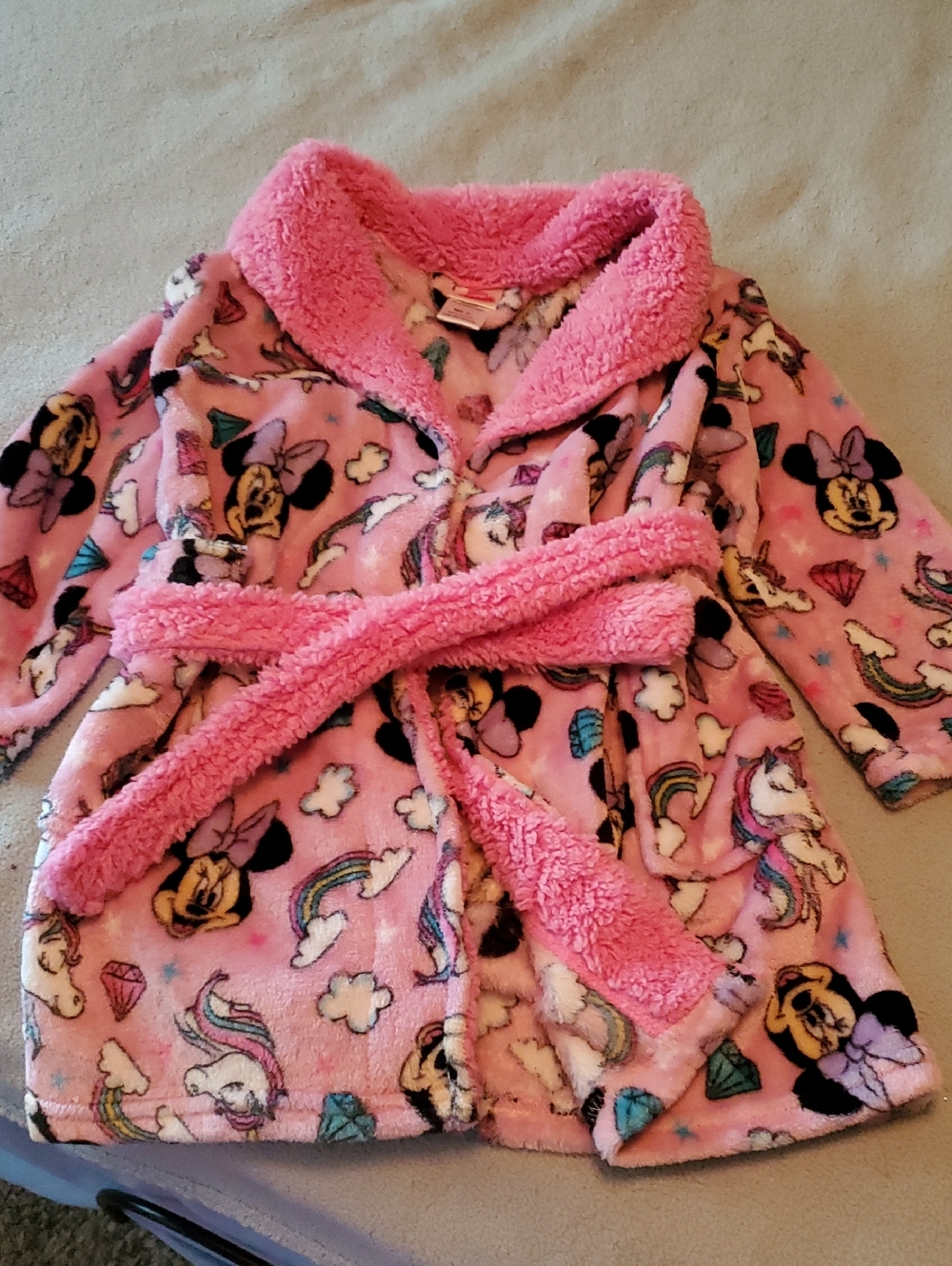 Disney Pink Minnie Mouse Plush Kids Robe with Sherpa Trim